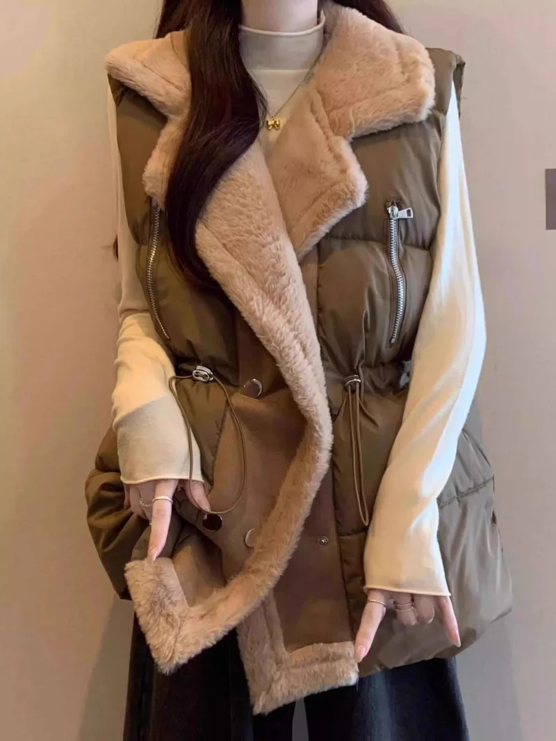 

Жилет с воротником из овечьей шерсти, осень 2022, женская одежда больших размеров, хлопковая куртка, жилет без рукавов W1016