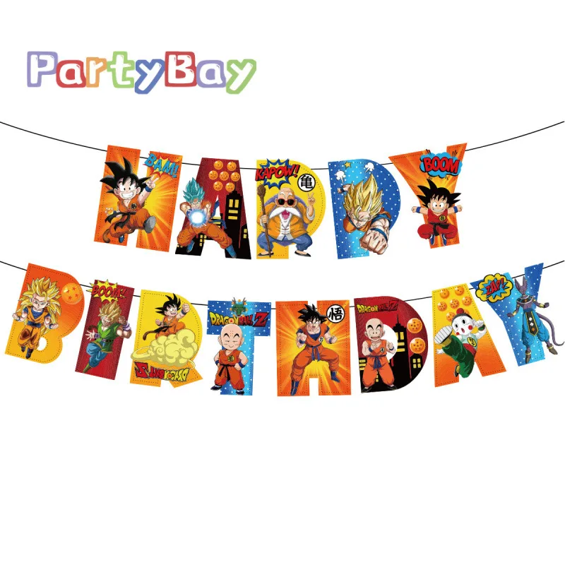 Cute Dragon Ball series Birthday Party dinnerware Disposable Banner Cake Topper Hanging Flag Dragon Balloons Birthday Decoration