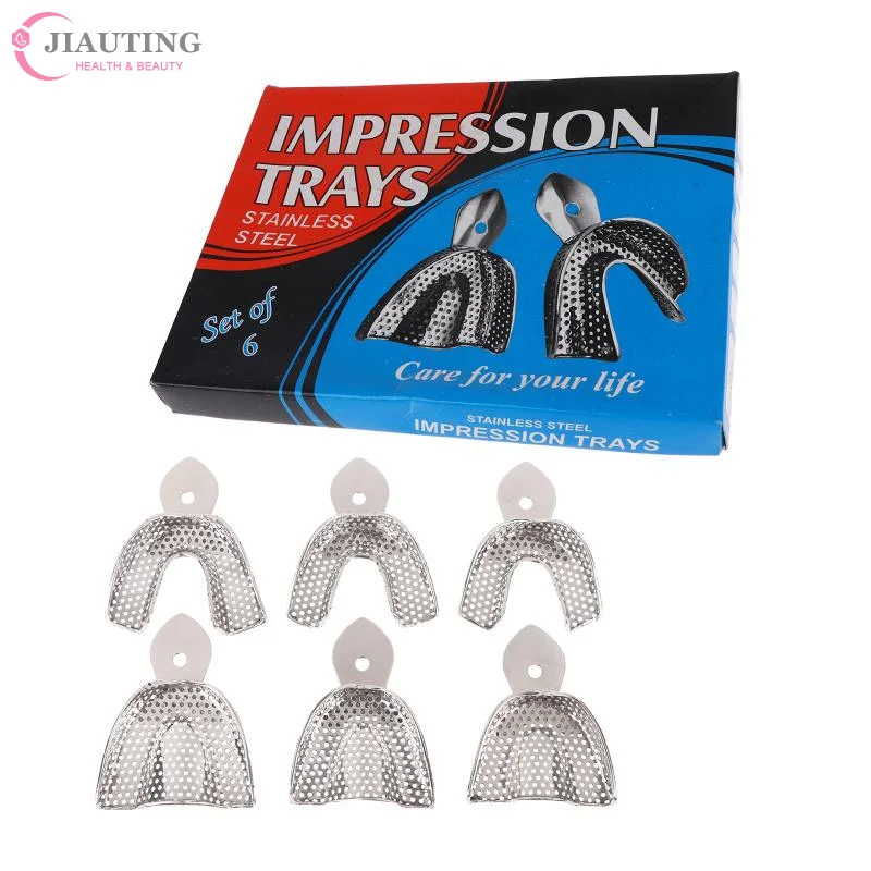 

Dentistry Impression Trays 6Pcs Stainless Steel Upper Lower Teeth Trays Autoclavable for Dental Clinic Use