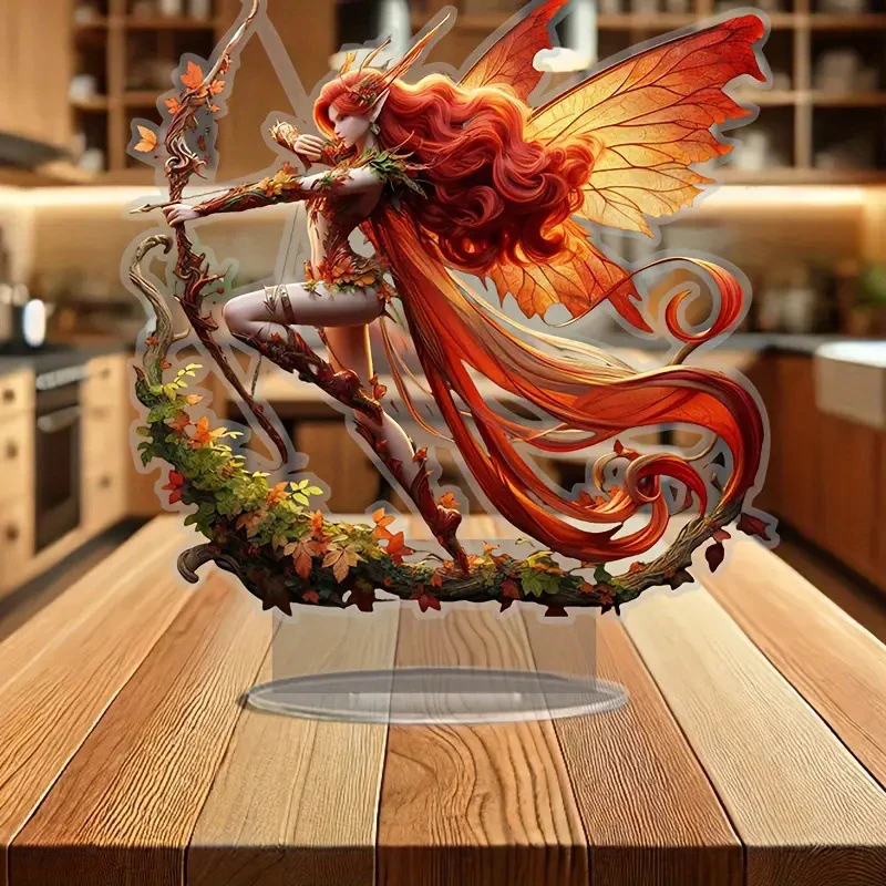 Elf Desktop Ornament with Bow Arrow Butterfly Wings Acrylic Home Balcony Decoration For Table Bookshelf