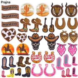 5PCS Western Cowboy Embroidered Patches Jackets Backpack Hats Sew Badges Iron On Patches For Clothing DIY Boots Horse Patch
