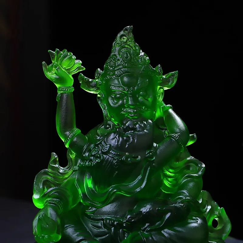 Traditional green glass small Buddha statue for wealth and prosperity, Tibetan Tantric worship home desktop ornament, Five-Way G