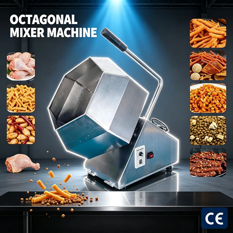 Commercial Octagonal Mixe Seasoning Machine Barrel Puffing Food Feed Spicy Strips Mixer Automatic Sugar Hanging Machine