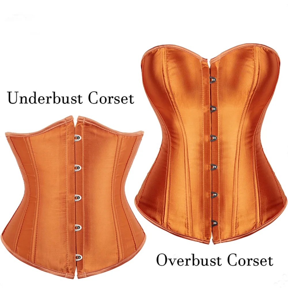 Corset Top Bustier For Women Overbust Satin Sexy Lace Up Vintage Style Plus Size Orange Simple And Adjustable Shapewear 1PC ﻿