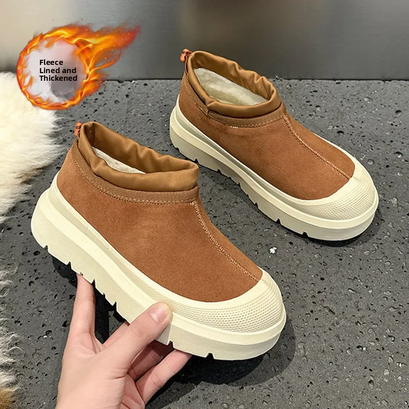 Men's Winter Thickened Fleece Lined Slip-On Sports Boots Waterproof Anti-slip Low Cut Cotton Shoes Youth Fashion Trend
