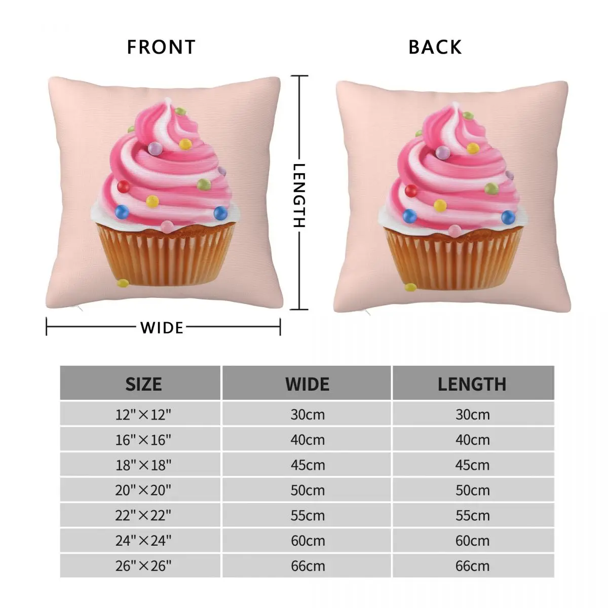 Swirl Strawberry Sprinkles Cupcake Pillowcase Polyester Linen Velvet Printed Zip Decorative Pillow Case Home Cushion Cover