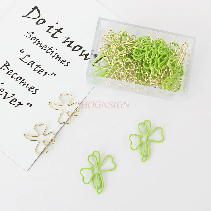 15pcs Mixed Four Leaf Grass Styled Paper Clips Student Lovely Bookmark Metal Paper Clips Colorful Paper Clips