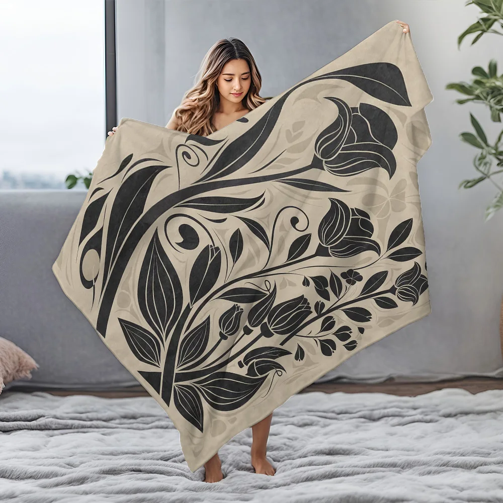 أسود الأزهار نمط الصوف بطانية لينة الدافئة رمي أريكة غرفة نوم الديكور هدية بطانية الزخرفية