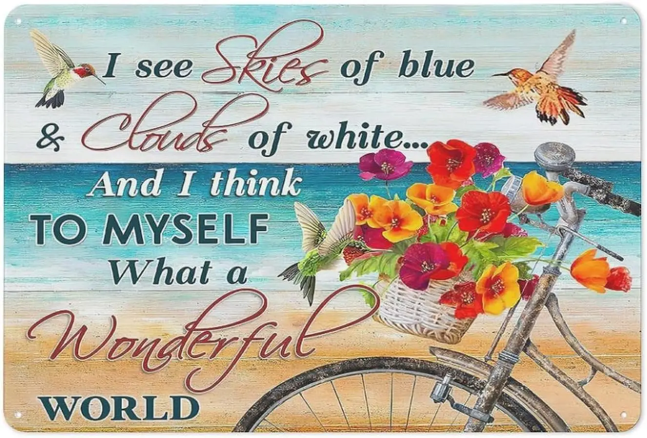 Rustic Vintage Metal Tin Sign Beach Bike Wall Art Floral Ocean Bicycle Hummingbird Pictures Wall Decor Inspirational Quotes Sign