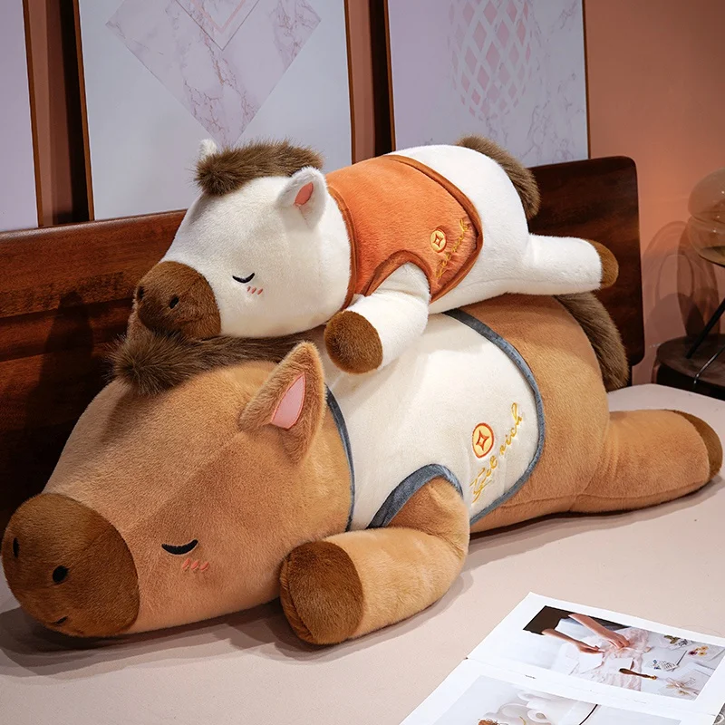 80-100cm Kawaii Cartoon Lying Horse Plush Long Pillow Toys Cute Animal Colorful Horse Throw Pillow Cushion Soft Doll Home Deco