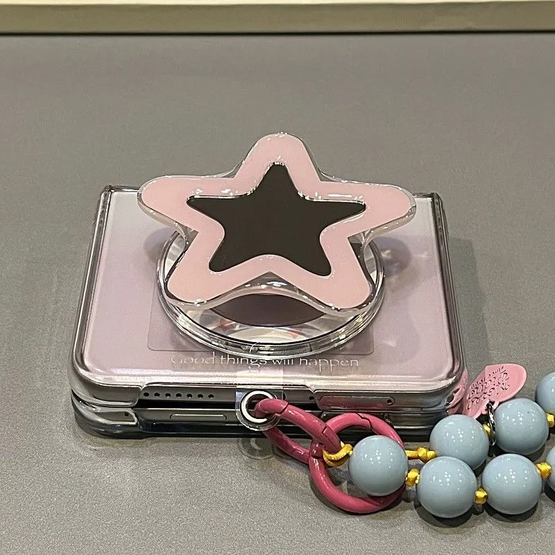 Magnetic Star Mirror Stand Clear Matte Pink Blue PC Phone Case For Samsung Z Flip6 ZFlip5 / Xiaomi Mix Flip / OPPO Find N3 Flip