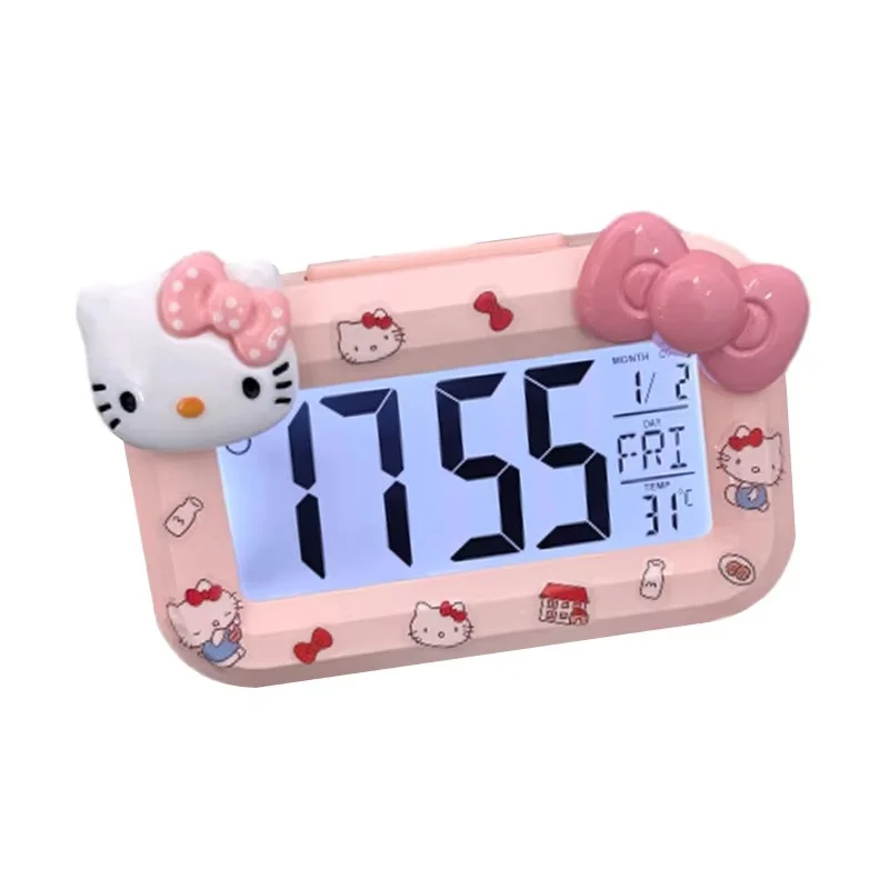 Sanrio Mini Night Light Hello Kitty Sveglia per studenti Kawaii Orologio da tavolo portatile multifunzionale con timer carino ﻿