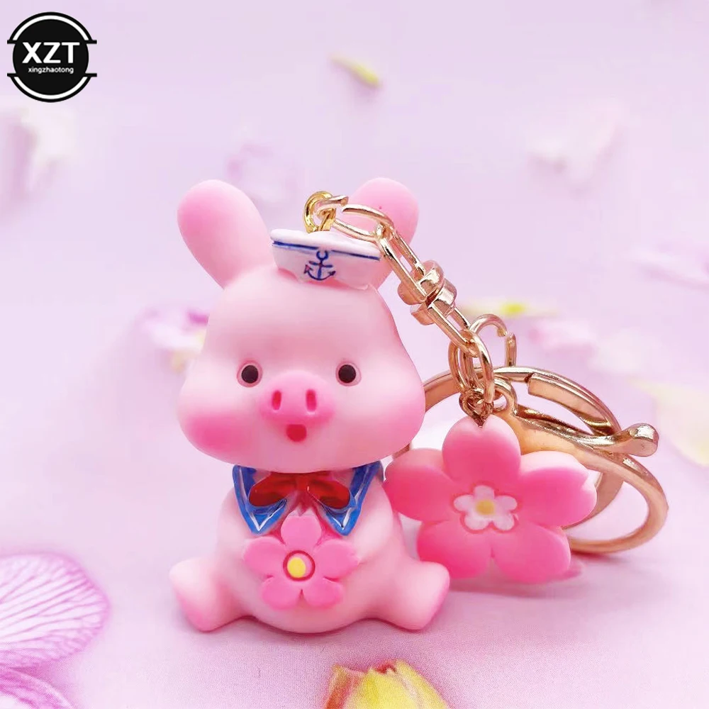 Cute Sakura Piggy Keychain Cartoon Carrot Flower Toy Pig Keyring for Women Couple Backpack Pendant Car Charm Key Chains Gifts