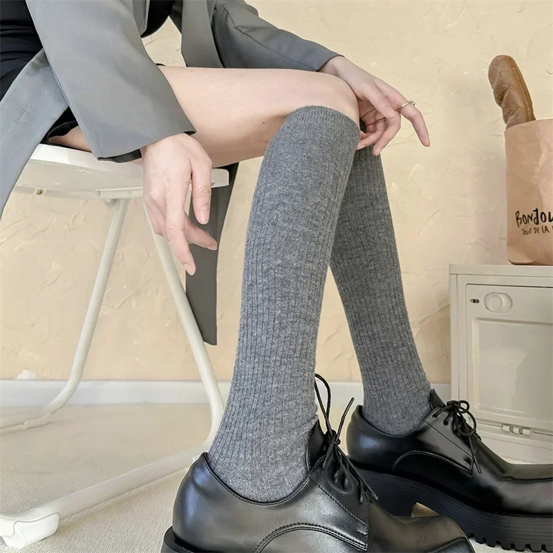 

Толстые носки выше колена для женщин, зимние термобелье, однотонные стильные носки до икры, уличная одежда, аксессуары