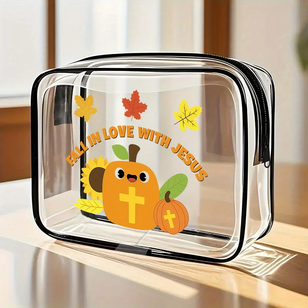 Neceser transparente con temática de otoño.