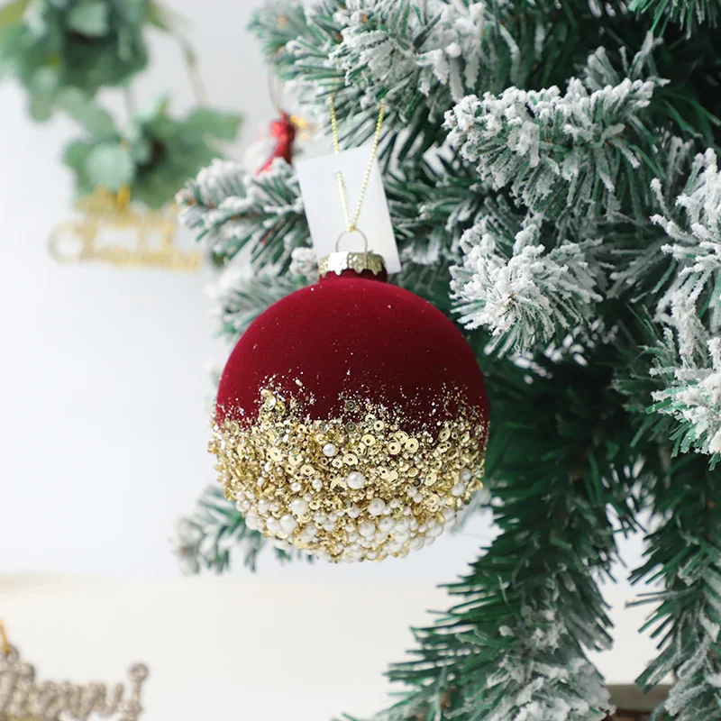 

3inch Red Christmas Balls Ornaments Red Glitter Sequin Velvet Christmas Tree Hanging Balls for Home Xmas Wedding Party Decor