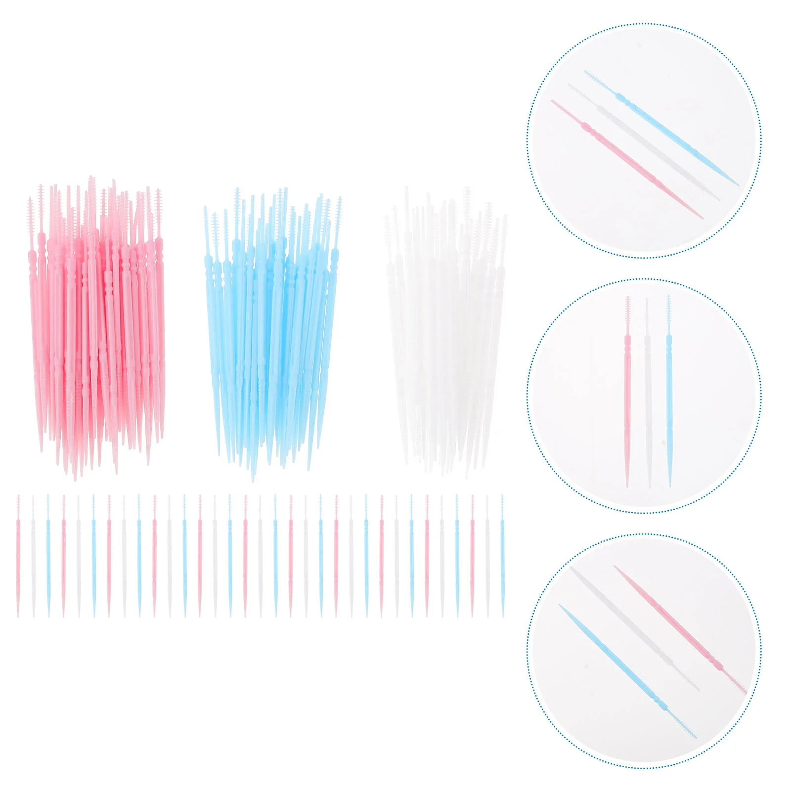 

600pcs Double-end Reusable Interdental Brush Cleaners Interdental Floss Brush Toothpick Dental Oral Care Tool (White + Blue + Pi