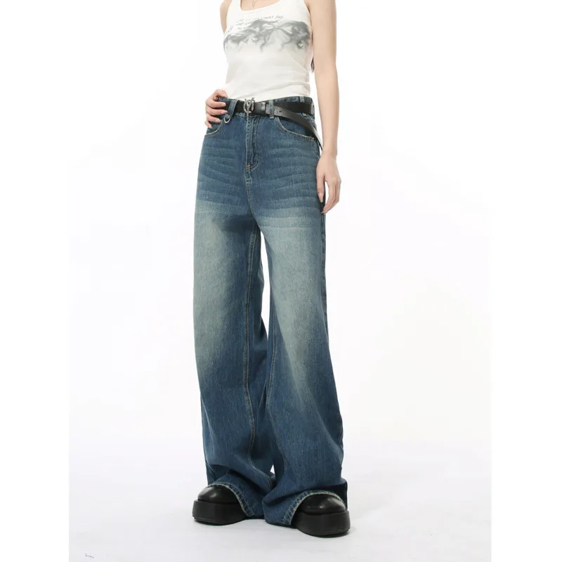 [OIMG] Autumn New Product American Straight Wide Leg Floor Grinding White Washed Loose Jeans Super