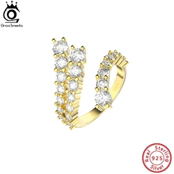ORSA JEWELS 14K Gold 925 Sterling Silver Shiny Zirconia Adjustable Finger Ring Elegant Wedding Ring For Women Fine Jewelry SR305