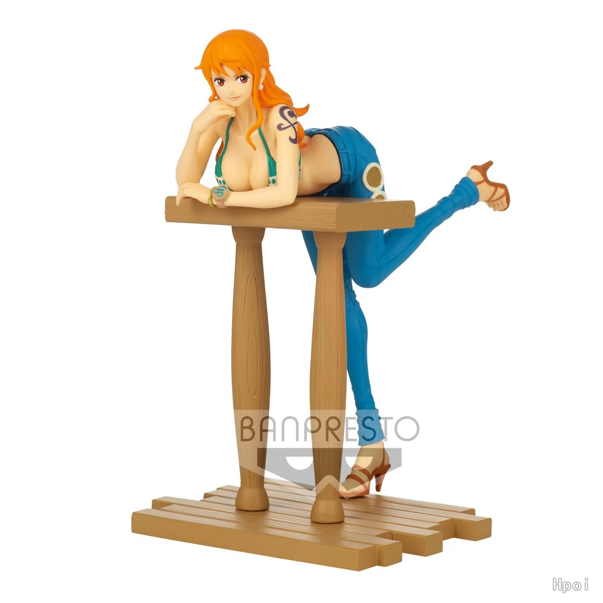 17CM Anime One Piece Nami Figure Lying Pose Booth Model Bar Counter Toy Gift Collection Jeans Dress Up Action Figure PVC