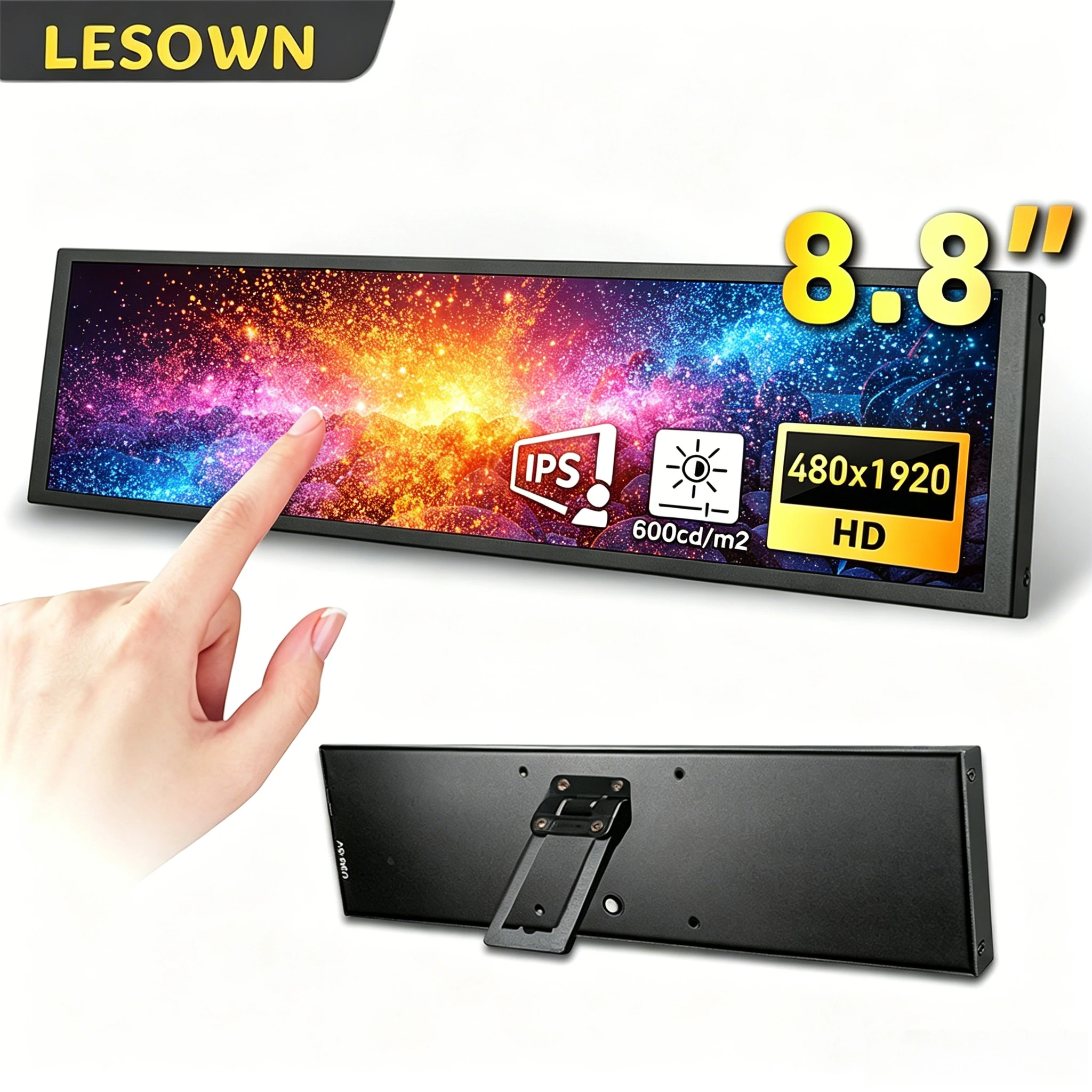 

LESOWN M2.5 Mount 8.8in Stretched PC Display Type-C 480x1920 White Aluminum Hardware Status Screen for AIDA64 Desktop Host