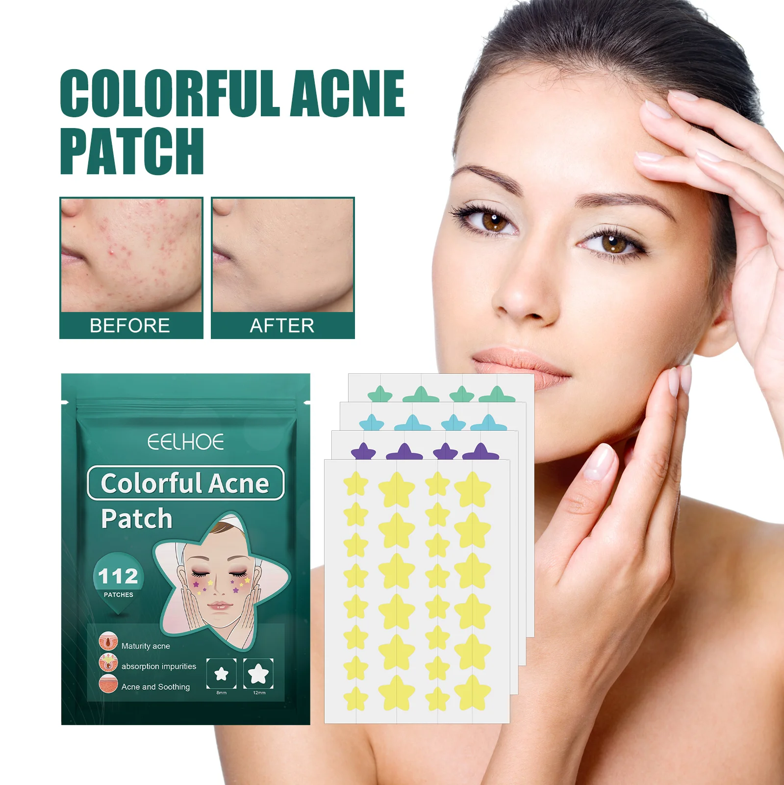 112pcs Star Acne Patch Face Care Repair Pimple Acne Spots Pimple Marks Invisible Cover Acne Pimple Repair Patch Facial Skin Care