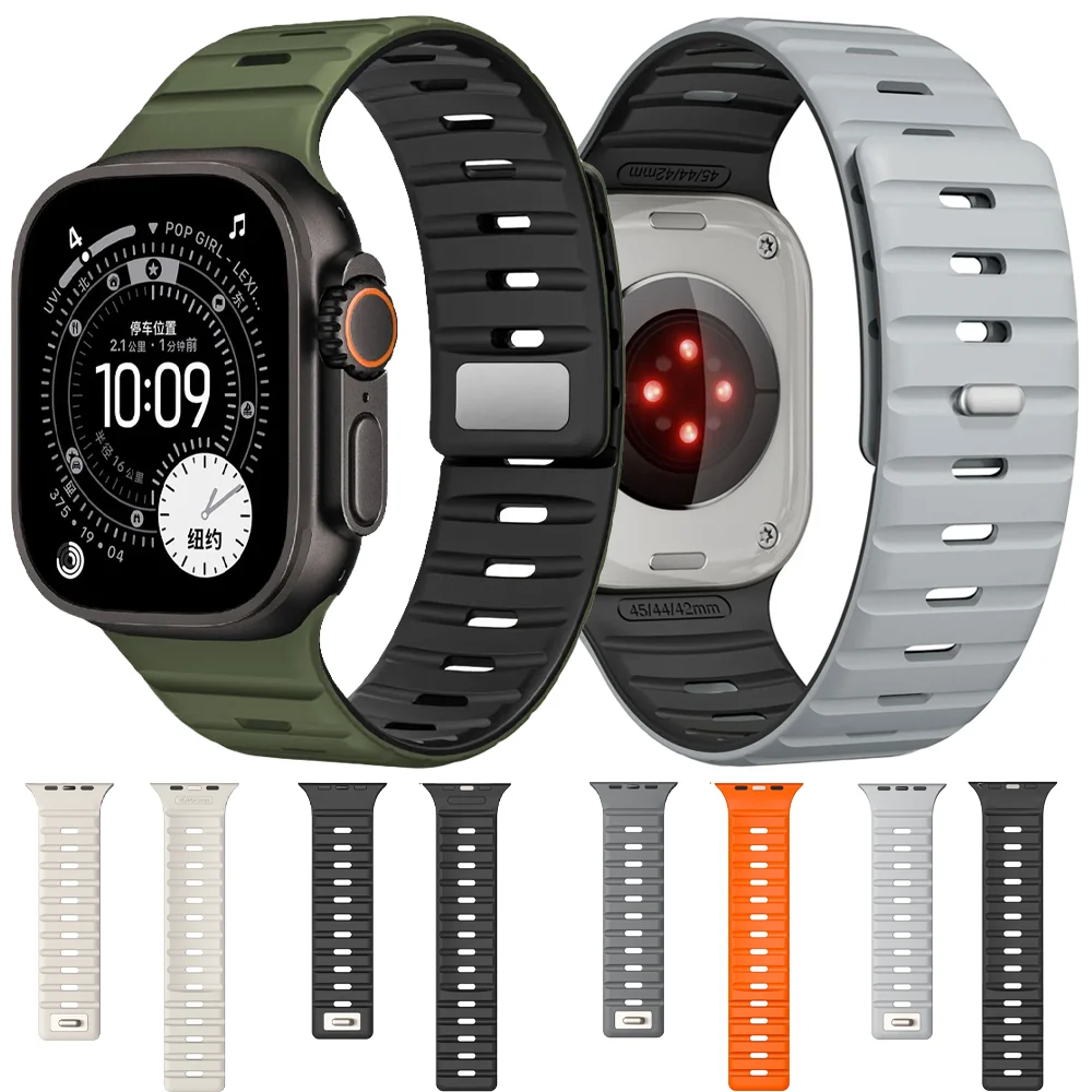 حزام سيليكون لساعة أبل الترا 3/2/1 49 مللي متر 11 10 9 8 7 6 5 4 SE سوار مغناطيسي iWatch 46 مللي متر 42 مللي متر 45 مللي متر 41 مللي متر 44 مللي متر 40 مللي متر الفرقة #1