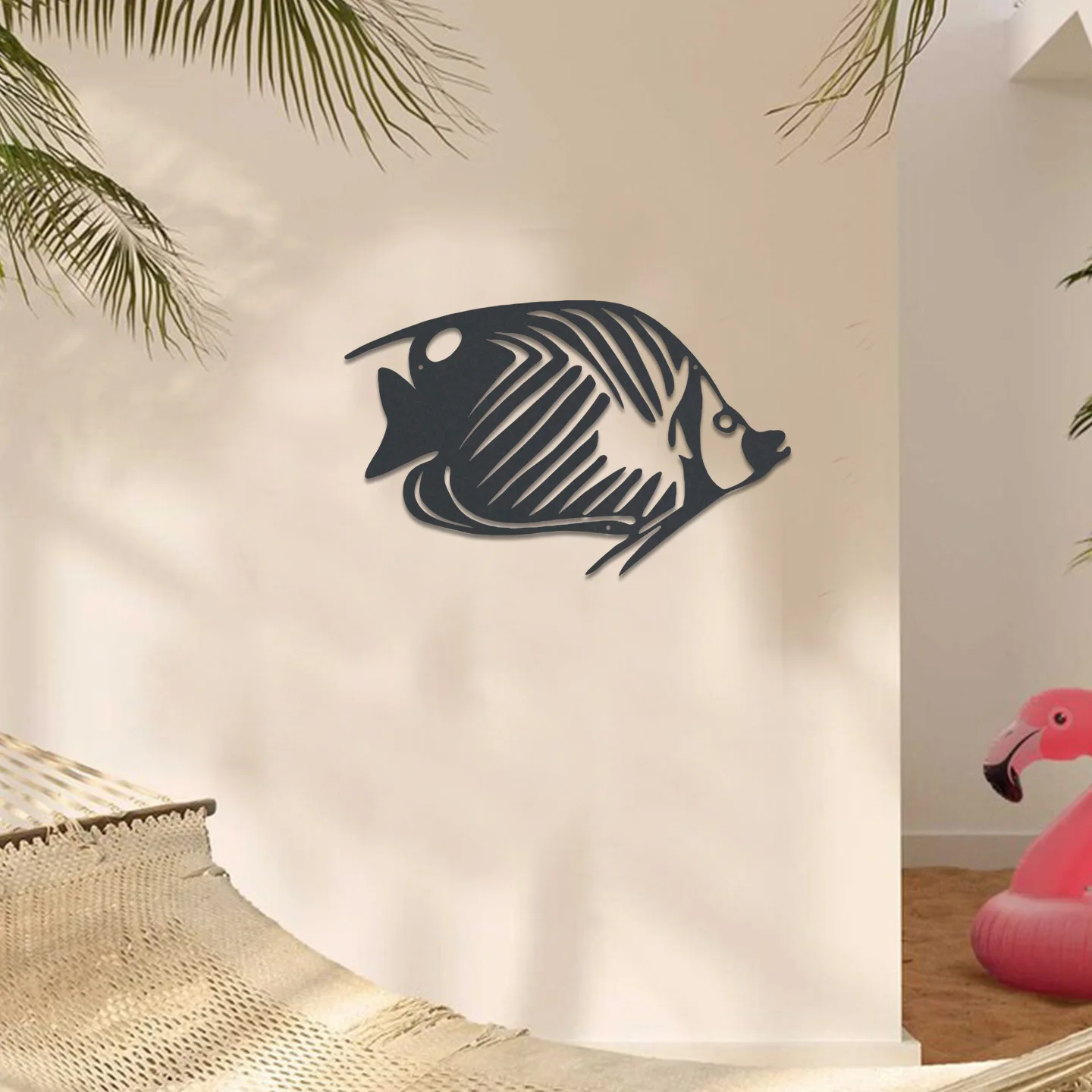 Black Golden Butterfly Fish Metal Wall Art 2D Iron Statue Ocean Life Wall Decor