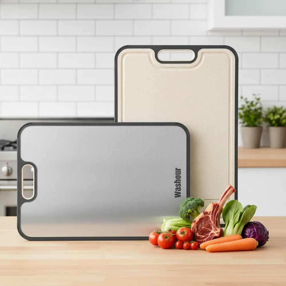 

2-in-1 Titanium Cutting Board, Non-Toxic Food Grade, Large 16x11 Inch Kitchen Prep Board for Home Cooks & Chefs