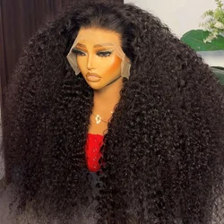 Natural Black 180Density Soft Long 26 Kinky Curly 13x4 Lace Front Wig For Women BabyHair Preplucked Heat Resistant Glueless