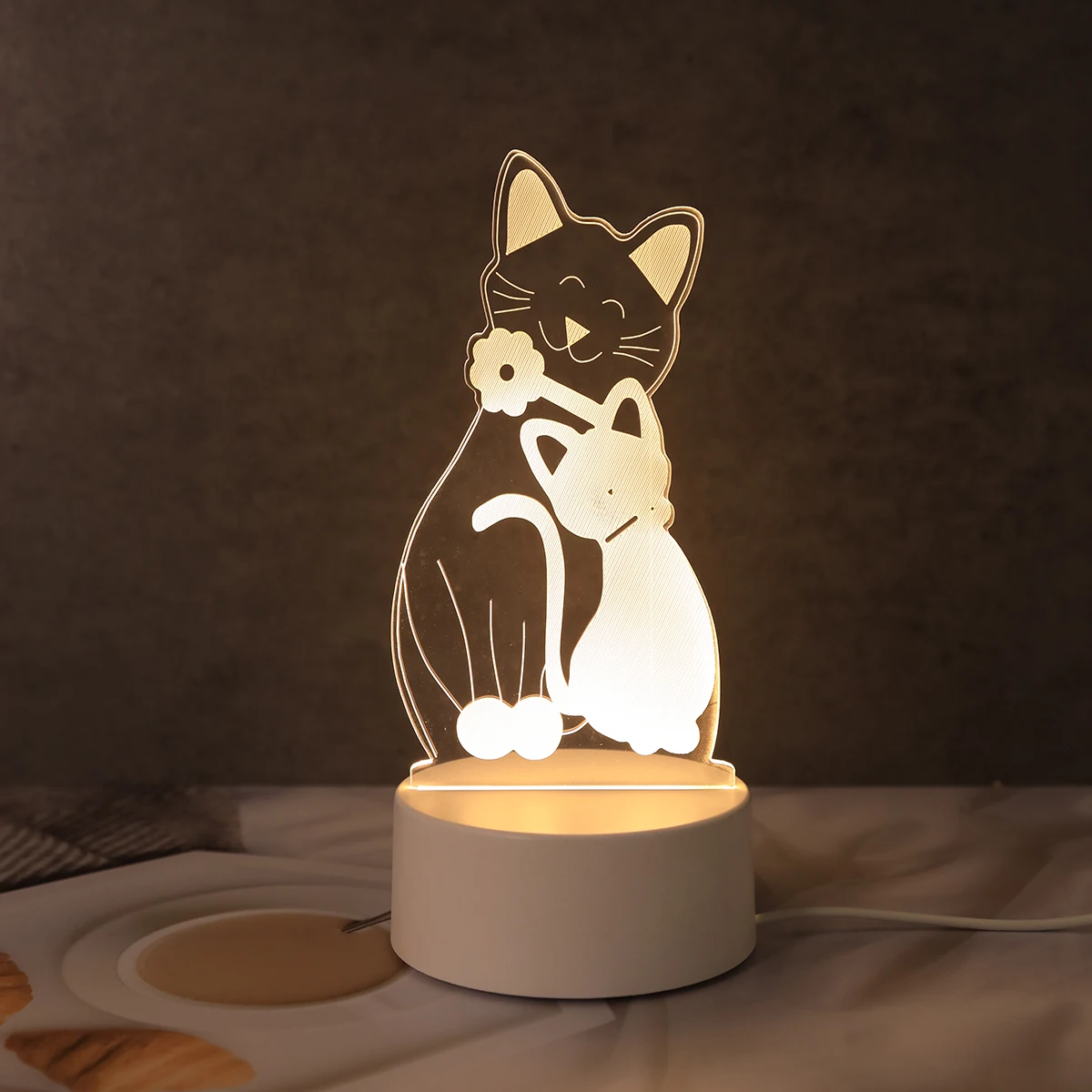 3D Embrace Cat Acrylic Visual Night Light LED Children\'s Night Light Bedroom Decoration Atmosphere LightSuitable for Bedroom