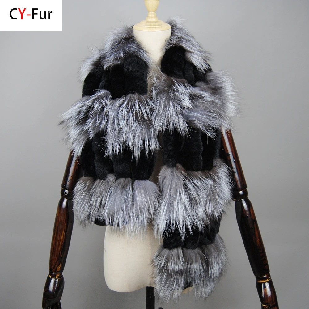 

2024 New Arrival Female Fashion Neck Warmer Ladies Scarves Real Rex Rabbit Fur Scarf Women Winter Warm Genuine Fox Fur Scarves