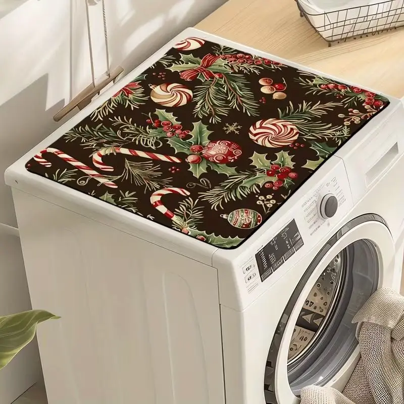 VIKAMA Christmas Ornaments Candy Cane Gingerbread Washing Machine Top Cover Mat Dark Xmas Dustproof Washer Dryer Pad Home Decor