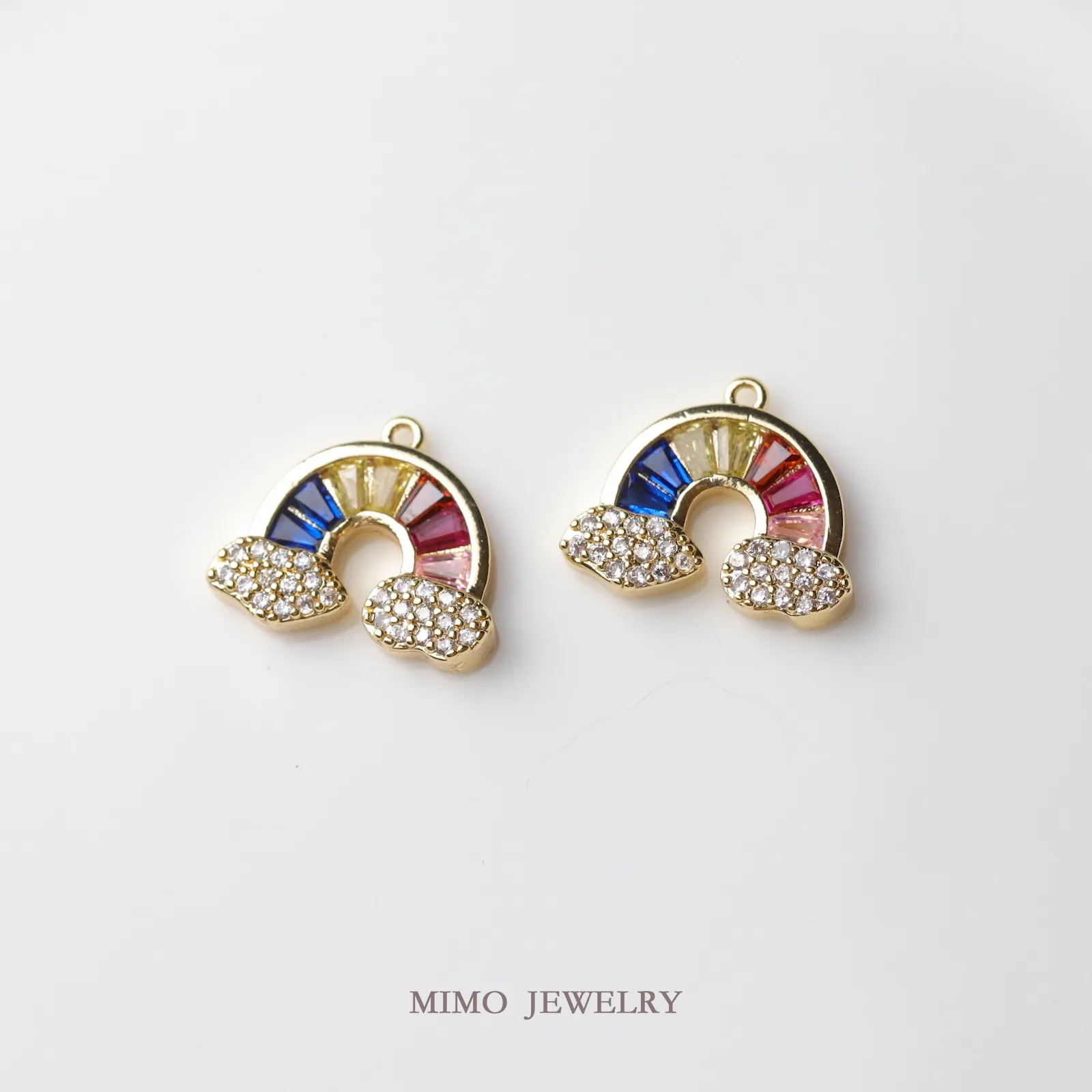 Micro Inlaid Zircon Cloud Rainbow Color, Fresh and Cute Charms Pendant Supplies DIY Hand Brass Gold Plated Accessories 12x15mm