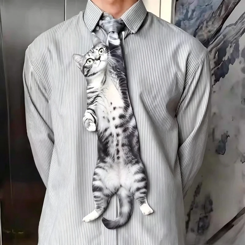 3D Cat Cat-shaped Unisex's Tie Creative Animal Pattern Kitten Novelty Necktie Satin Fabric Lifelike Shirt Neck Tie Party Costume