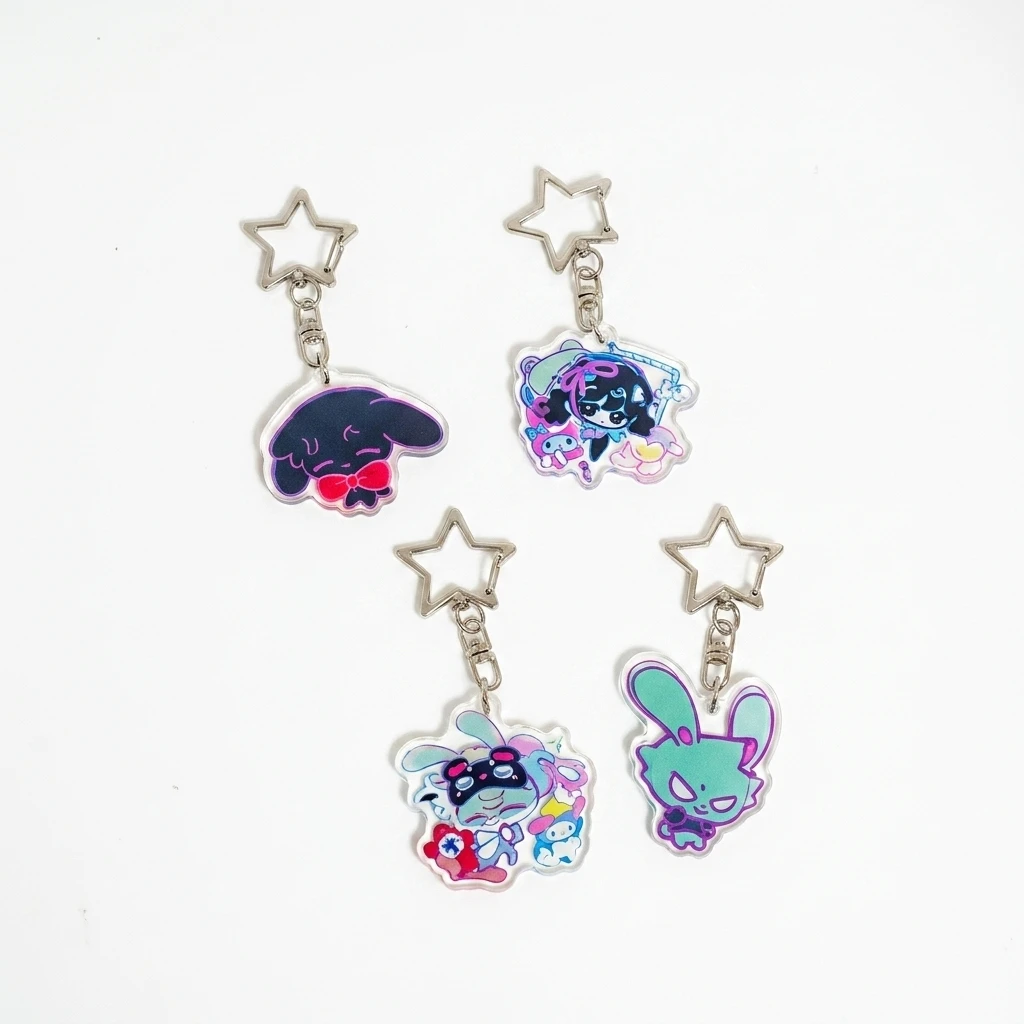 Alien Stage Ivan Till Acrylic Charm Set of 4 Star Ring Pendant Anime Keychain School Bag Decor Birthday Gift