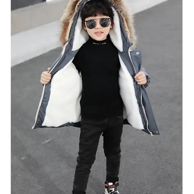 Duck Down Jacket For Boys Winter Fur Collar Parkas Snowsuit Hooded Long Kids Coat 5-14 Year Children\'s Clothing 2023