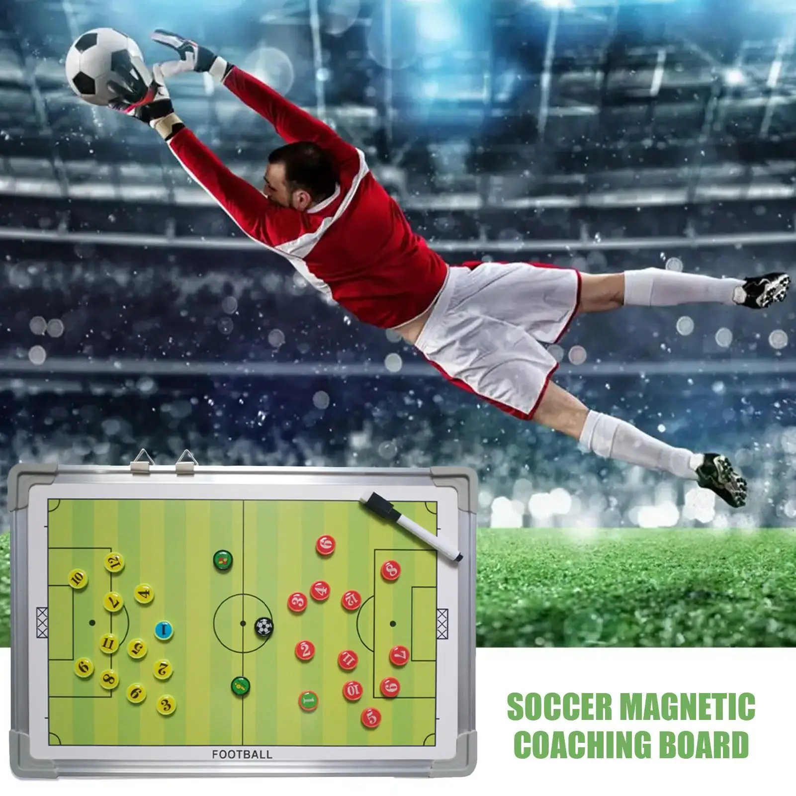 마그네틱 축구 전술 보드 코치 보드 특별 경기 훈련 전문 축구 건조 지우기 클립 보드 (마커 펜 2개 포함)