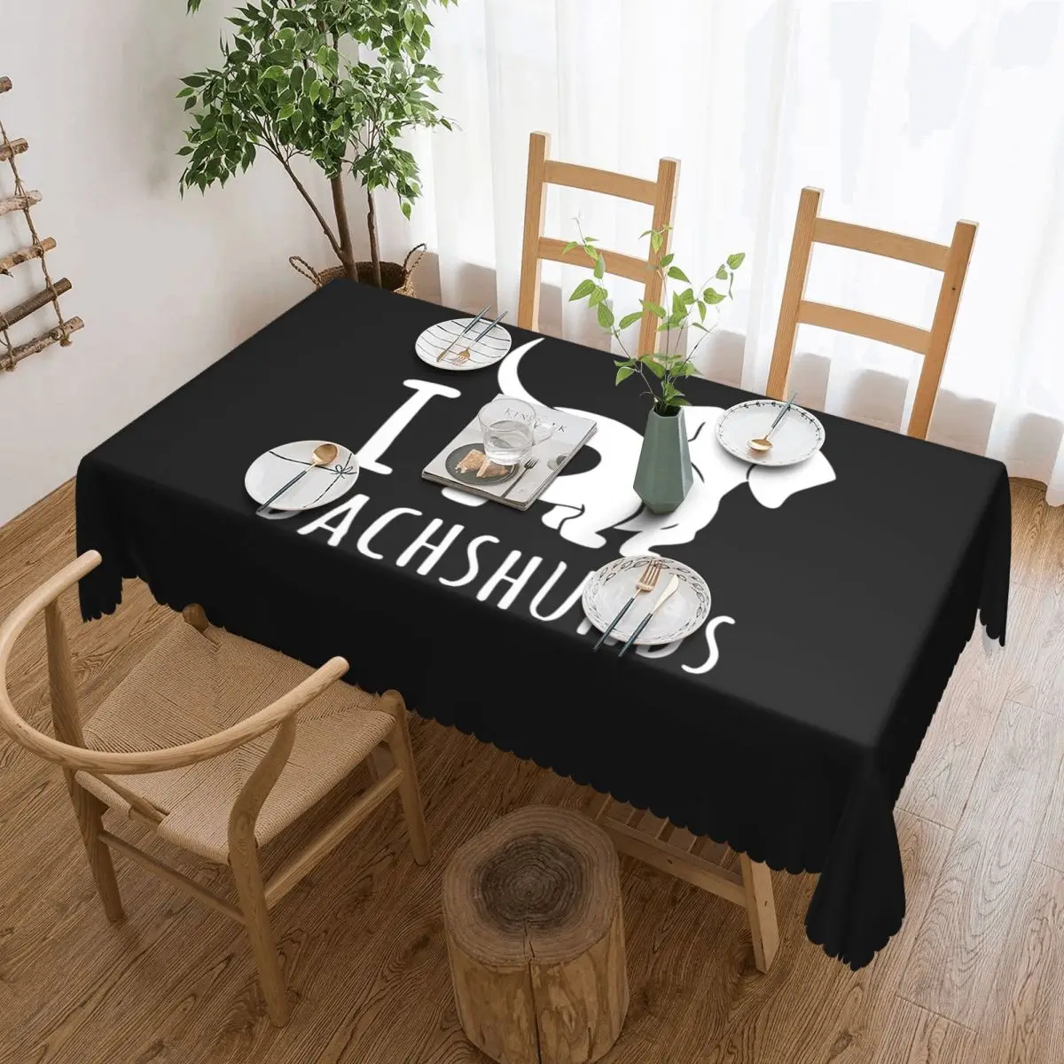 Custom I Love Dachshunds Rectangular Tablecloth Waterproof Table Cloth Badger Sausage Wiener Dog Table Covers