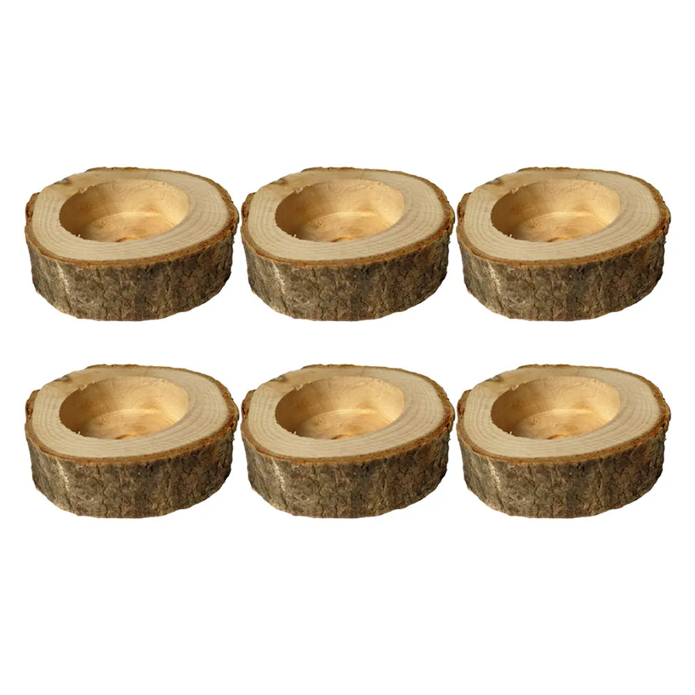 

6Pcs Rustic Wooden Stump Holders Handmade Creative Tea Light Planters Desktop Ornaments Wedding Party Home Decoration