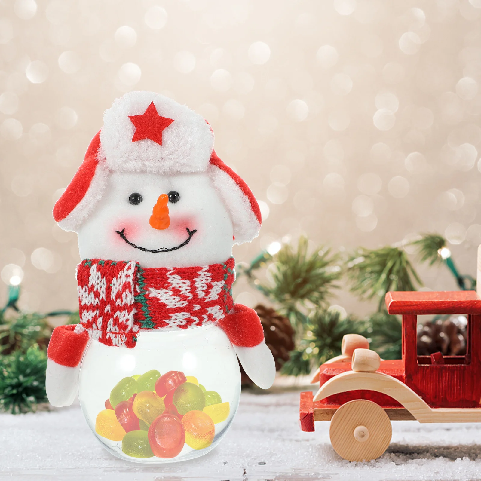 

Xmas Theme Jar Plastic and Cloth Christmas Candy Storage Canister for Festive Decorations Christmas Candy Jar