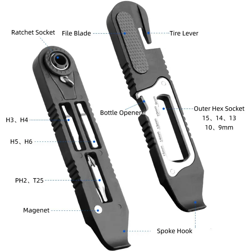 

Bicycle Multifunctional Maintenance Combination Tool, Tire Pry Bar, Hexagonal Screw, Ratchet Wrench Riding Equipment Accessories