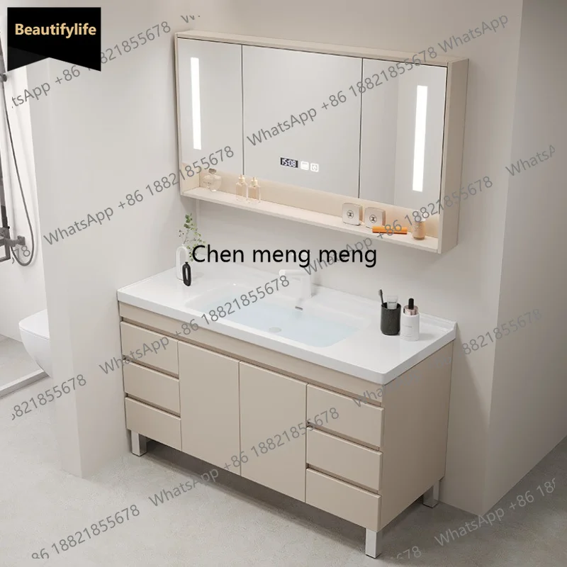 S178 Home Modern Bathroom Cabinets Washbasin Sink Storage Mirror Bathroom Cabinets Ceramic Integrated Basin Furniture