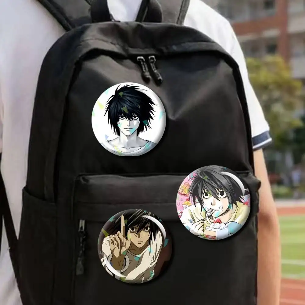 L-L Lawliet Anime D-Death Note Round Badge Pins Creative Pins Bag Decor Accessories Fan Collection Gifts for Friends