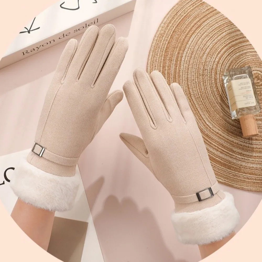 New Plush Winter Gloves Touchable Screen Warm Driving Mittens Full Finger Coldproof Skiing Gloves Girls