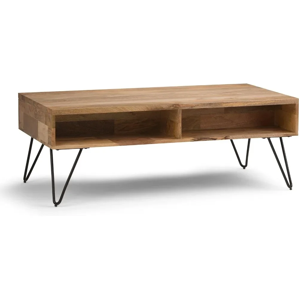 Mesa de café grande retangular de madeira e metal, Mesas de café Lift Top Industrial, MANGA SOLID, Natural, 48"