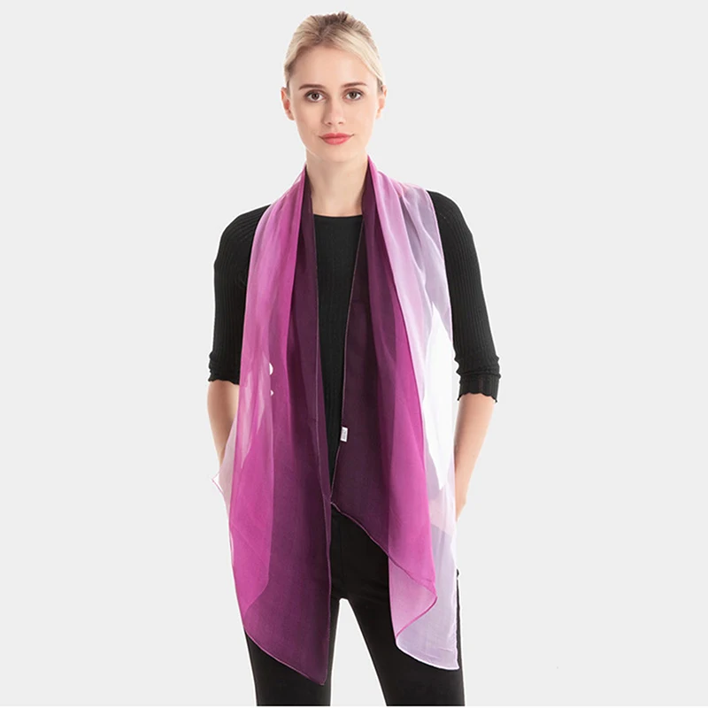 Gradient Chiffon Scarf Women Long Wraps And Shawls Lady Fashion Spring Autumn Scarves Plus Size Bandana Hijab Gradual Colors