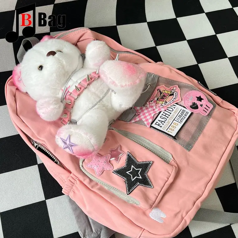 حقيبة ظهر نسائية Y2k Itabag Bear حقيبة يد ذات سعة كبيرة بتصميم قوطي رائع وردية هاراجوكو بانك حقائب مدرسية يابانية