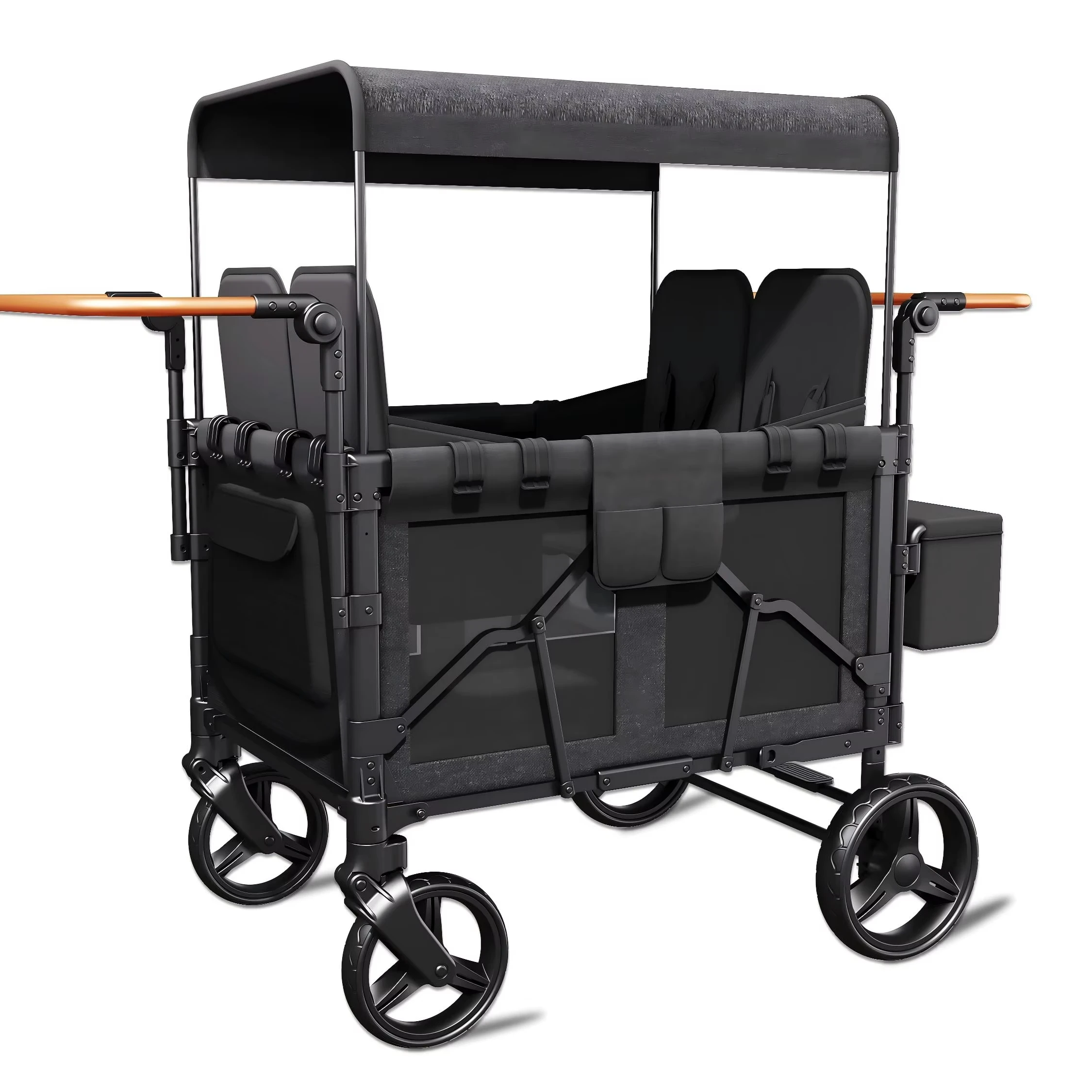 

Lightweight Folding Double Wagon Stroller For Newborn & Toddler Travel & Cargo Push-Pull Fabric For 2 Kids