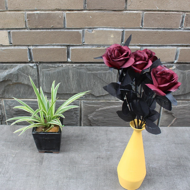 Artificial Rose Fake Flower Black Single Wedding Simulation Flower Interior Decoration Flower Multi-colored Artificial Flowers I